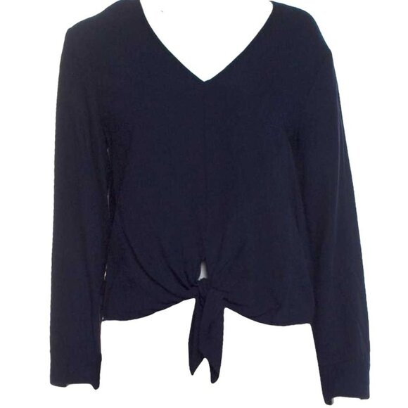 Jenni Kayne Womens V Neck Tie Front Blouse Size XS Navy Capsule Wardrobe Minimal - Picture 1 of 8